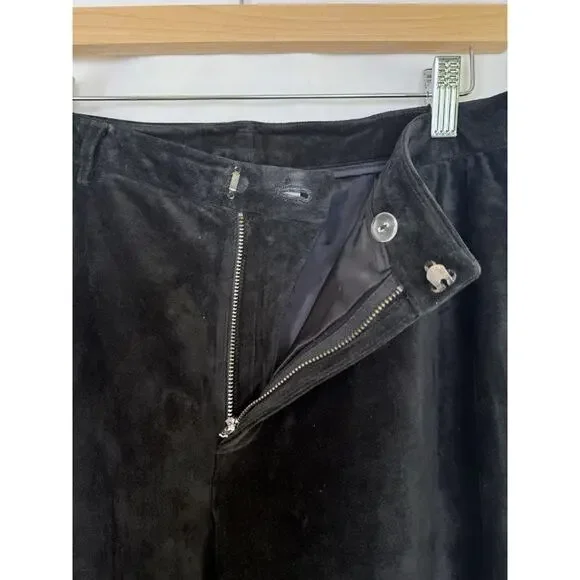 Nine West 100% Suede Leather Pants Size 10 Vintage Black High Waist Straight - Picture 3 of 9